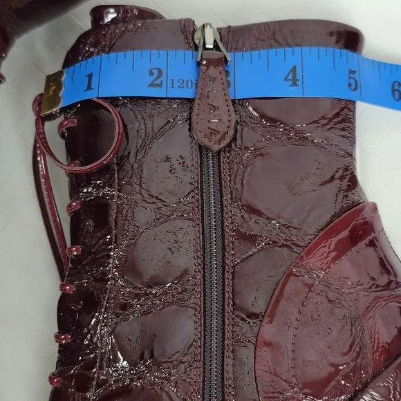 Alaia Calzature Donna Croco Burgundy Patent Leather Ankle Wedge Boots Size 37.5